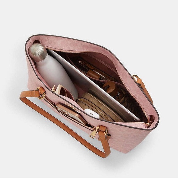 NWT Coach Pink Signature Canvas Zip Tote Bag Work School Carryall CEA21 - Picture 5 of 8